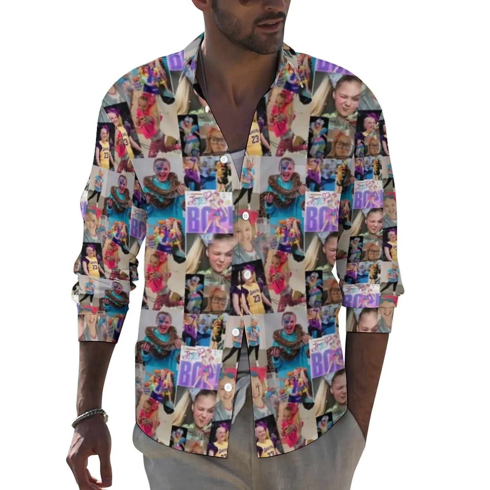 

Jojo Siwa Print Casual Shirts Male Funny Meme Shirt Long Sleeve Trendy Street Style Blouses Spring Custom Tops 3XL 4XL