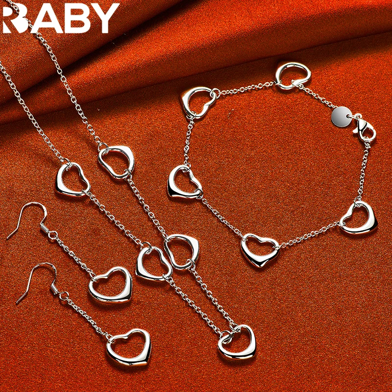 

925 Sterling Silver Charm Five Heart Bracelets Necklaces Earrings For Women Lady Wedding Engagement Party Jewelry Sets Gift