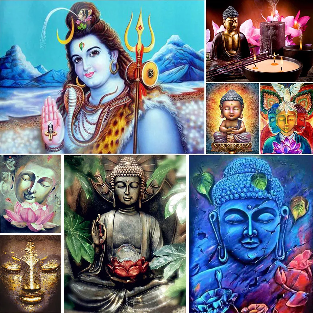 

Картина для вышивки Meian 11/14 карат, статуя религиозного Будды, наборы для вышивки крестиком, искусственный холст, сделай сам, украшение для до...