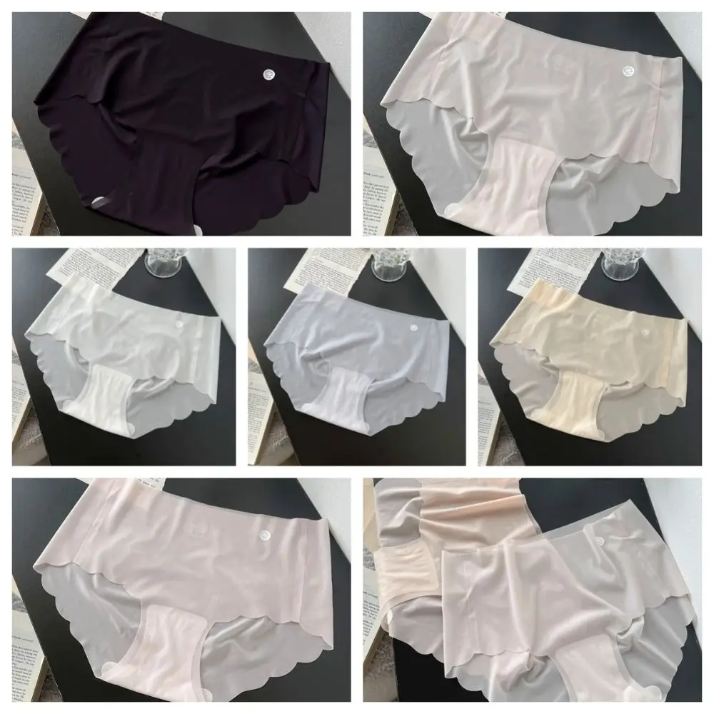 

Ultra Thin Ice Silk Panties Smooth Solid Color Cotton Crotch Seamless Lingerie Soft Panties Middle Waist Briefs Daily