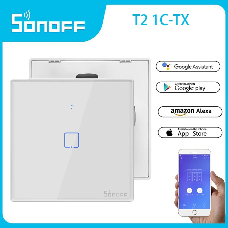 Умный настенный сенсорный выключатель SONOFF T1/T2/T3/T0 TX EU/UK/US 1/2/3Gang WiFi - Цена: 