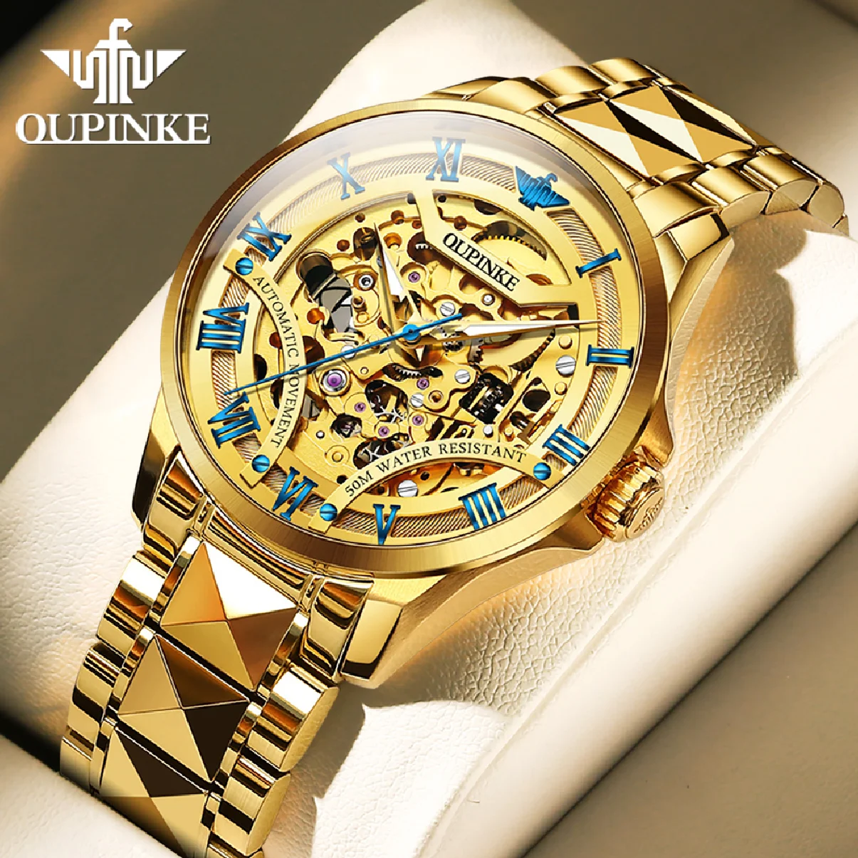 

Luxury Original OUPINKE Gold Watch for Men Automatic Mechanical Sapphire Crystal Waterproof Fashion Brand Hollow Wrist Watches