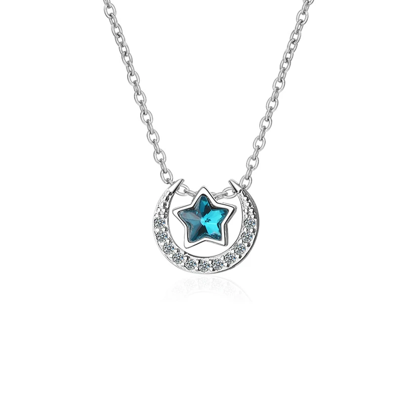 

Diamond-studded Azure Galaxy Clavicle Chain Blue Star-Moon Diamond Necklace Fashion Women's Girls Accessories Jewelry Gift New