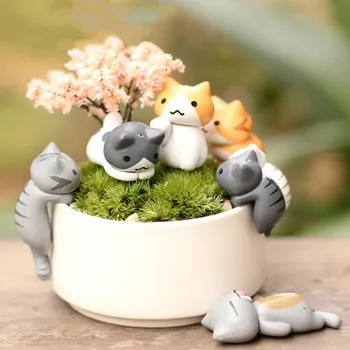 6Pcs/Set Cartoon Lucky Cat  Home Garden Bonsai Decorations Miniatures Gift Lovely Micro Landscape Kitten Miniature Craft 1