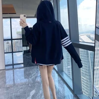2022 new tb waffle autumn and winter zipper hooded cardigan four bar couple plus velvet sports sweater coat trend