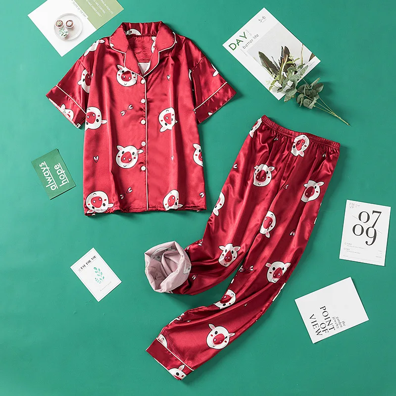 Women Seven Pieces Loungewear Set Cartoon Lovely Sleepwear Summer Spring Pajamas For Female Young Girl Home Wear Pyjamas Set