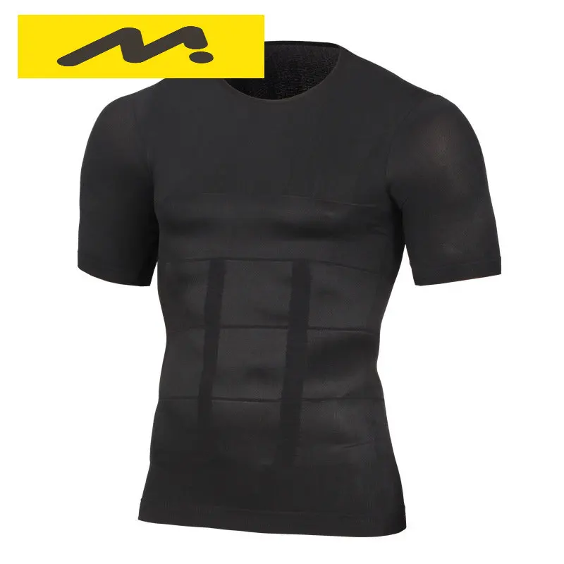 

Men Body Shapers Fitness Elastic Abdomen Tight Fitting Short Sleeve Shirt Tank Tops Shape Underwear Slimming Boobs Shaping