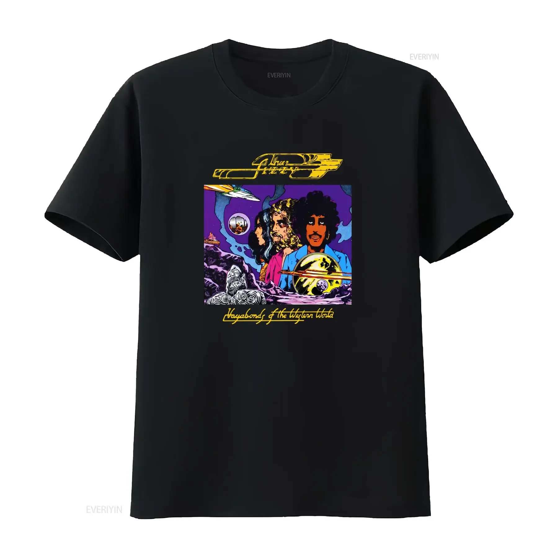 Фото Футболка хлопковая S-5XL Thin Lizzy's 'Vagabonds of the Western World' с принтом Фила Линнотта, винтажная, с эффектом потертости, стильная, эластичная №1