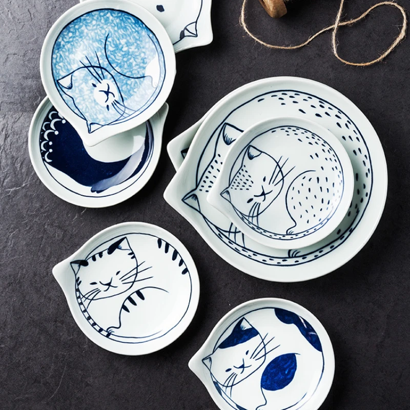 

Japanese Cartoon Ceramic Tableware Creative Cute Cat Plate Household Vegetable Plate Side Dish Sauce Plate
