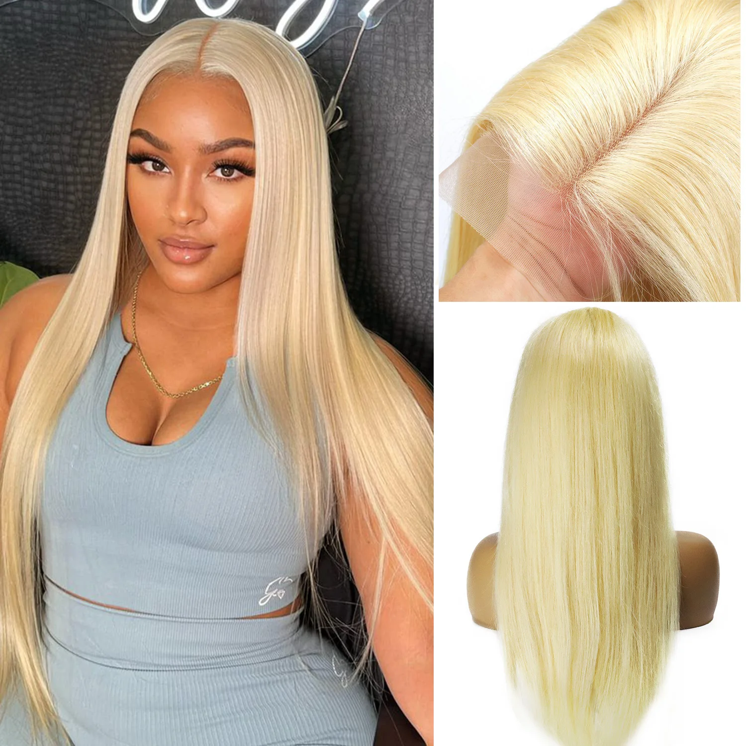 Pre Plucked Hairline Straight 613 13x4 Lace Front Human Hair Wigs Glueless Blonde 150% Density Swiss Lace Part Human Hair Wigs