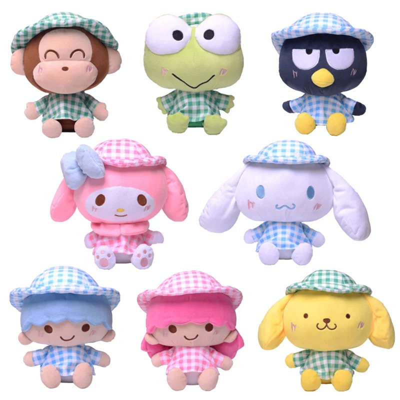 Sanrio Kuromi Cinnamoroll My Melody Pom Pom Purin Keroppi Plaid Raincoat Cute Plush Stuffed Toy Doll Kawaii Fluffy Sofa Pillow