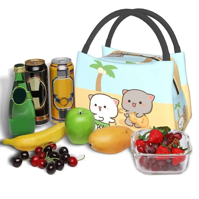 Изолированные сумки для обеда Peach And Goma Play Ghitar женщин пара Mochi Cat Cooler термобокс