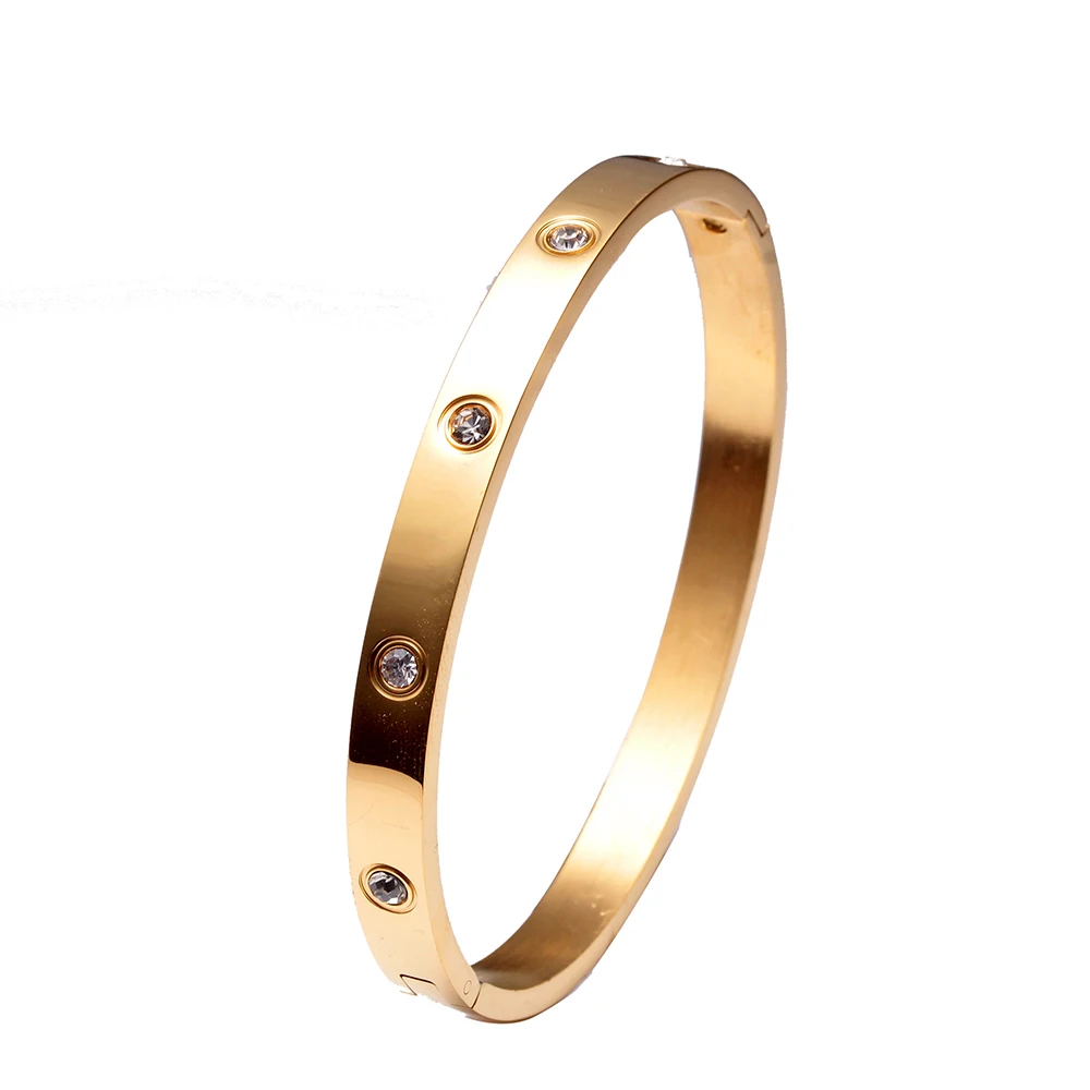 

Brand Crystal Stainless Steel Charm Cuff Lovers Bracelets Classic Wedding Party Cuff Bangles For Women Girls Jewelry Gift