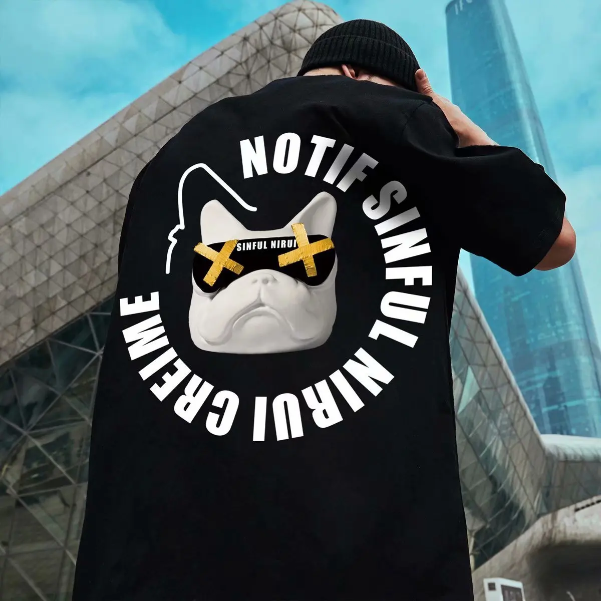 

Guochao brand ins dog head printed short sleeve T-shirt male hip-hop 300 kg loose large size round neck half sleeve tide