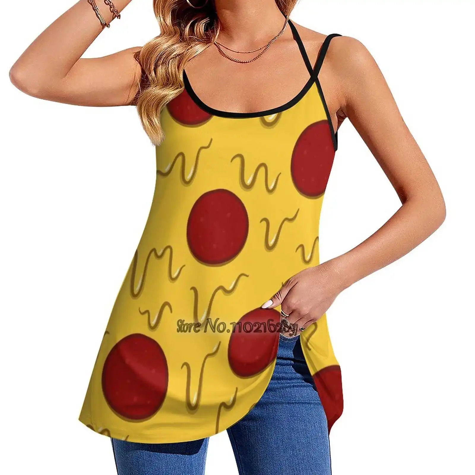 Женский жилет без рукавов с принтом Повседневная Уличная кофта пиццей сыром и