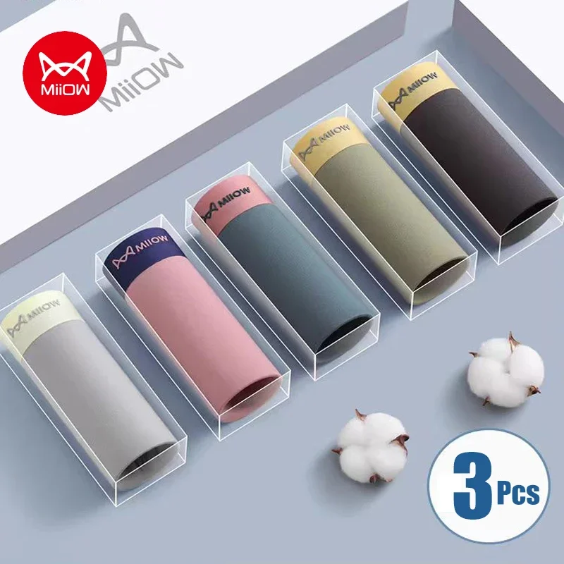 Фото MiiOW 3Pcs Cotton Antibacterial Crotch Men's Panties Comfortable Winter Men Underwear Boxers Dry Seamless Mens Underpants Trunks №1