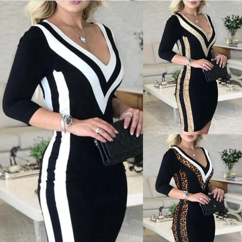 

Unforgettable Nights Sequin Mini Dress Vintage Leopard Patchwork Party Dress Women Elegant V-Neck Slim Dresses 2022 New
