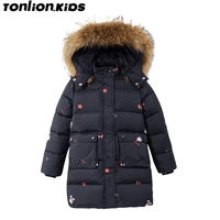 ton lion kids winter casual fashion windproof thickening warm girls mid length down jacket 5 12 years old girl jacket winter