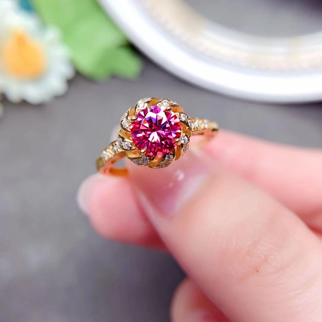 Женское серебряное кольцо с розовым муассанитом из настоящего серебра 925 пробы