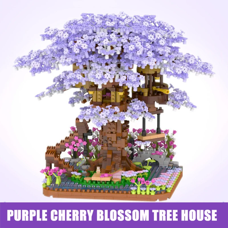 

Mini Purple Cherry Blossom Tree House DIY Plant Bonsai Building Block Flower Home Ornament Children's Adult Assembly Toy Gift