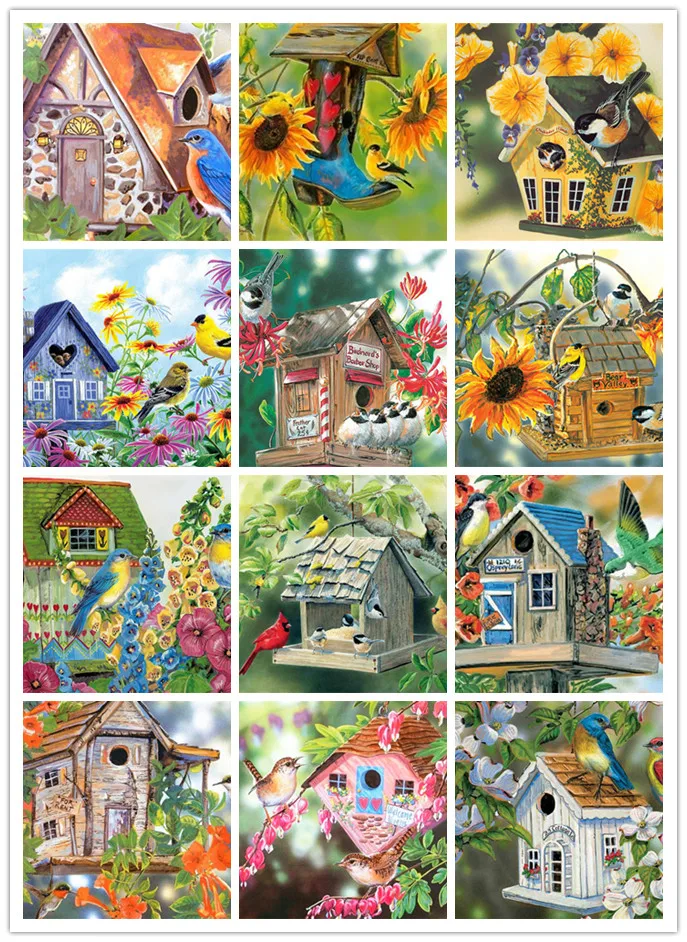 

Rustom Diamond Painting Full Drill Animal Bird Diamond Embroidery Cross Stitch Vintage Mosaic Art House Flower Home Decor Gifts