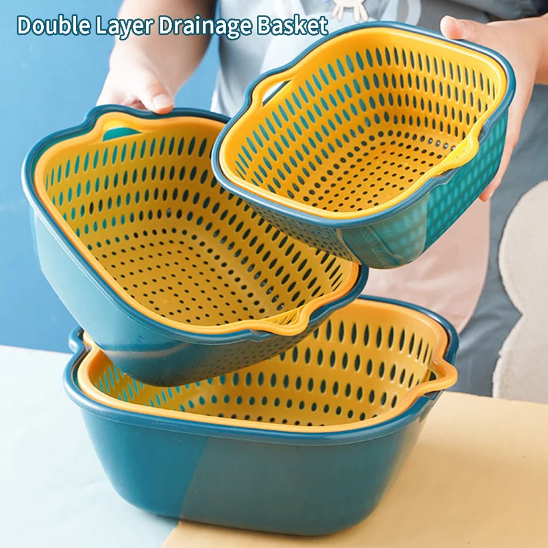 

Multifunctional Thickened Drainage Basket Double Layer Plastic Vegetable Basin