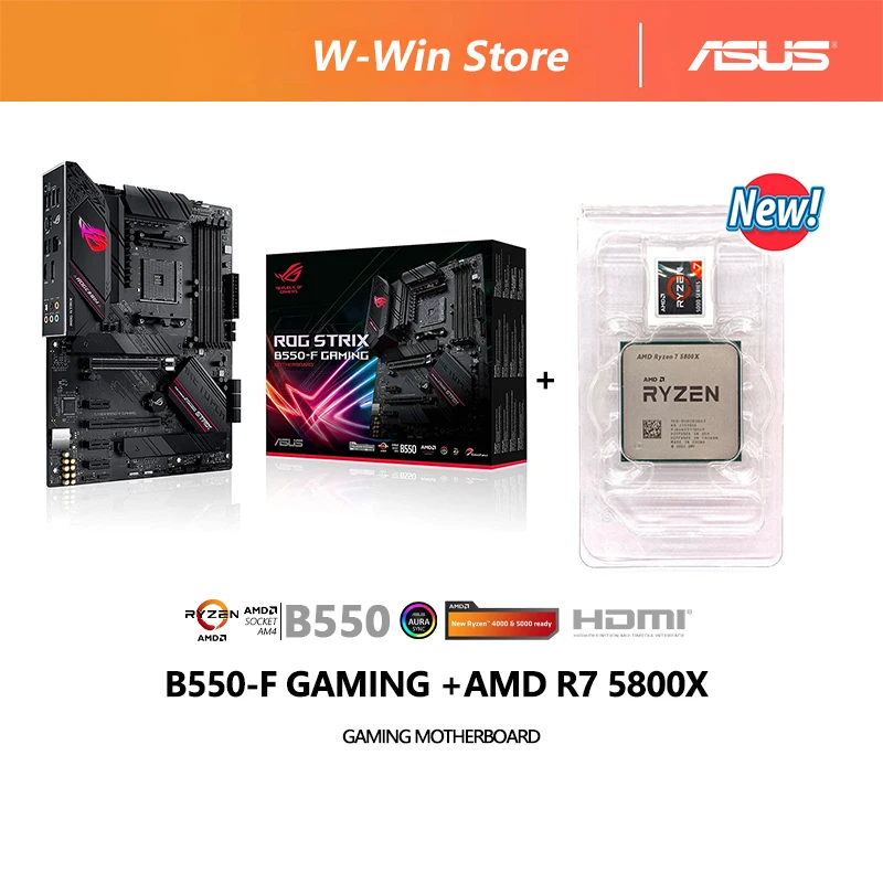 

Новая игровая материнская плата AMD Ryzen 7 5800X R7 5800X CPU + ASUS ROG Strix B550-F Gaming AMD AM4 Ryzen, новая, но без охладителя