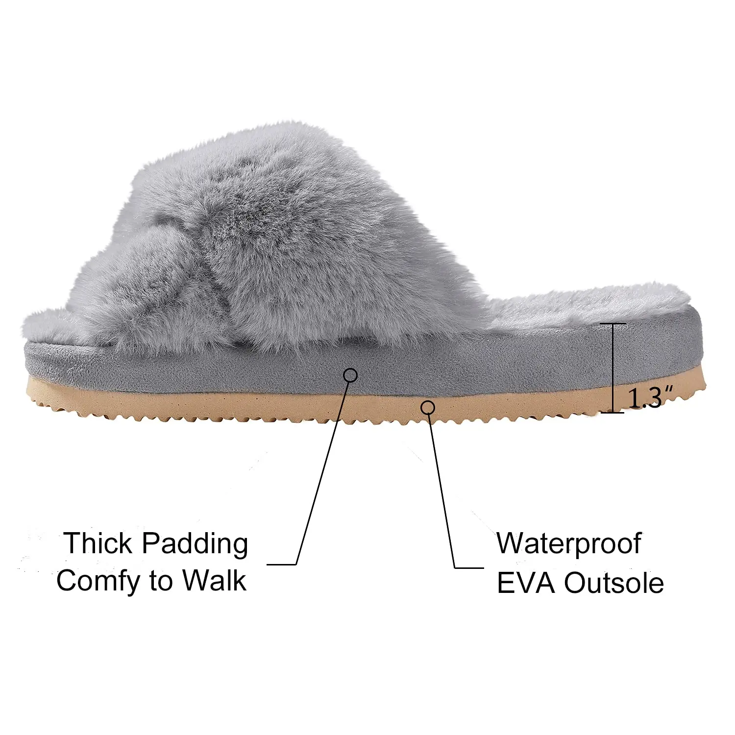 Shevalues 2023 New Home Women Furry Slippers Summer Cross Fluffy Fur Home Slides Thick Sole Indoor Floor Shoes Ladies Flip Flops