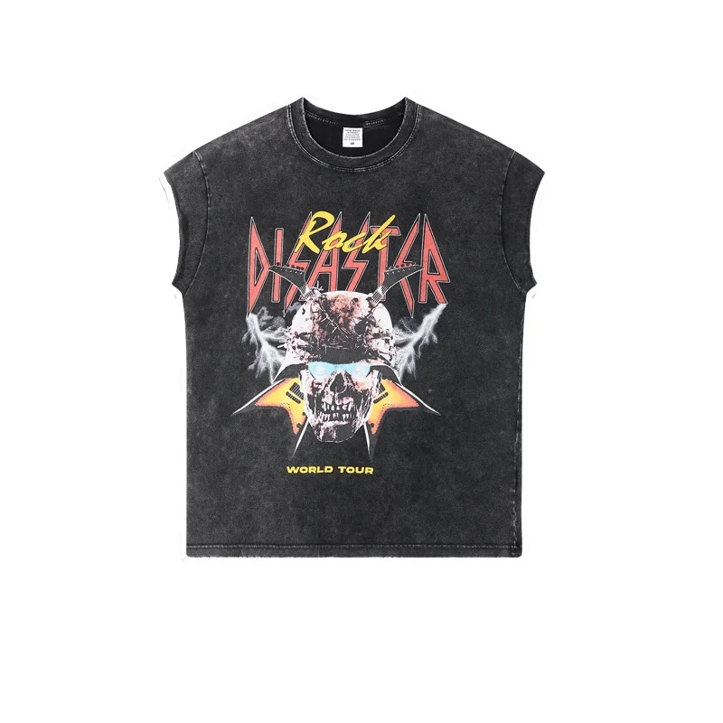 

CHIPS Man Vest Oversize Men Streetwear Harajuku Skull Print Graphic T Shirts Cotton Retro Wash Tee Summer Vintage Clothing Y2K