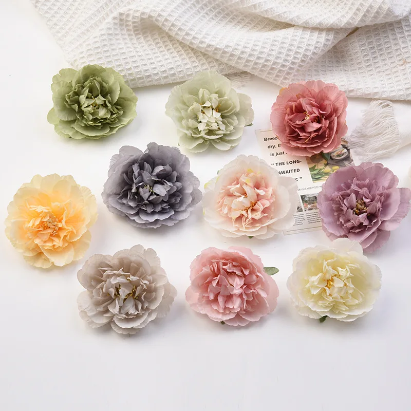 

10Pcs Decorative Flowers Wall Wedding Bridal Accessories Clearance Diy Gifts Box Artificial Wreath Scrapbooking Silk Peony Roses