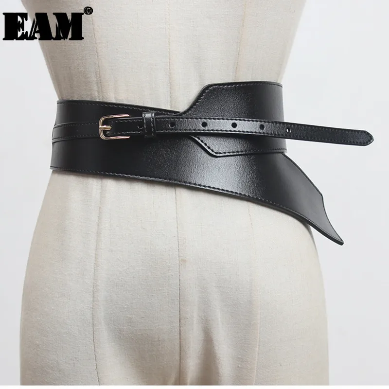 

[EAM] Black Irregular Split Long Wide Pu Leather Belt Personality Women New Fashion Tide All-match Spring Autumn 2022 1DA516