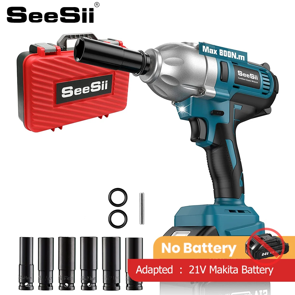 

SEESII WH710 800N.m 21V Brushless Electric Wrench without Batteries Adapt To Makita Battery For Car Tires Home Power Tools