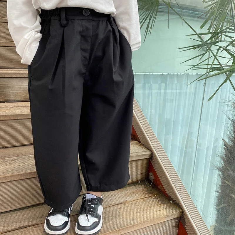 Spring And Summer Girls Loose Hip-Hop Trousers 2022 New Black Pocket Baby Kids Casual Pants Children'S Clothing For Girls