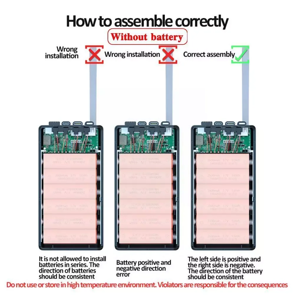 

2022NEW Charge Version Detachable 4-wire Welding-free Mobile Power 18650 Bank Kit 12-section Set PD Power Y8J9