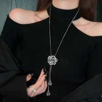 autumn and winter flashing rose long sweater chain 2021 new high grade temperament clothes pendant necklace ornaments