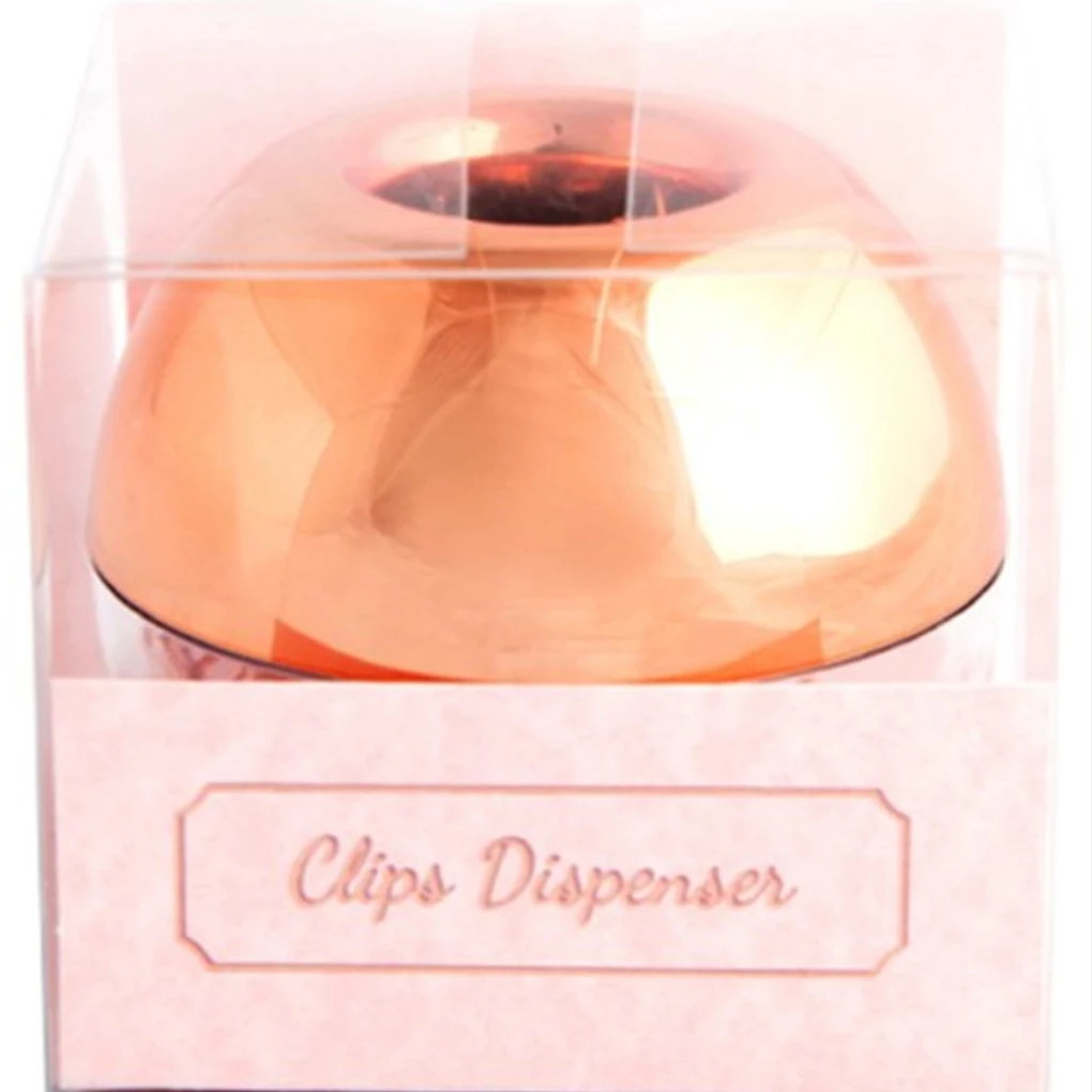 

Round Paper Clips Rose Gold Metal Paperclips Transparent Dispenser Holder Home Business Office Tabletop Document Supply