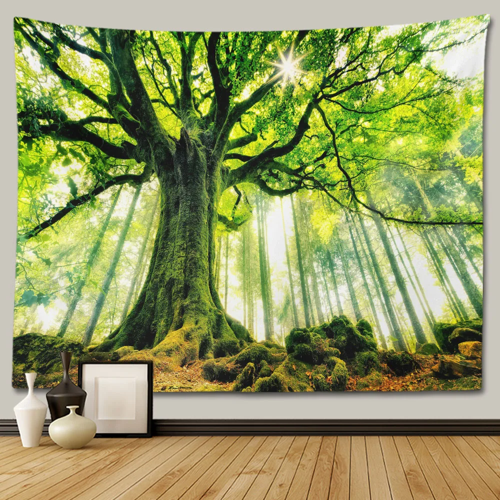 Landscap Tree Forest Tapestry Wall Hanging Room Hoom Decor Hippie Boho Large Fabric Tapestry Bedroom Aesthetic Cloth Blanket