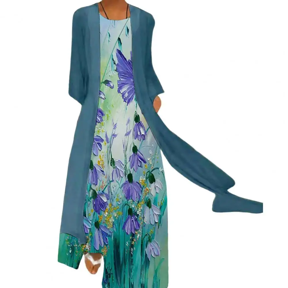 

Женское платье с цветочным принтом, кардиган без рукавов + сетчатая шаль, платье в стиле ретро, лето 2022
