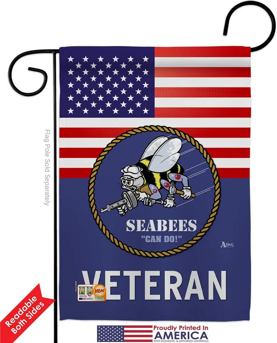 Темно-синий садовый флаг США Seabees Veteran Armed Forces USN Seabee United State American Military Retire