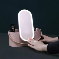 portable makeup organizer box with led light mirror cosmetics storage travel make up box touch light storage organizer