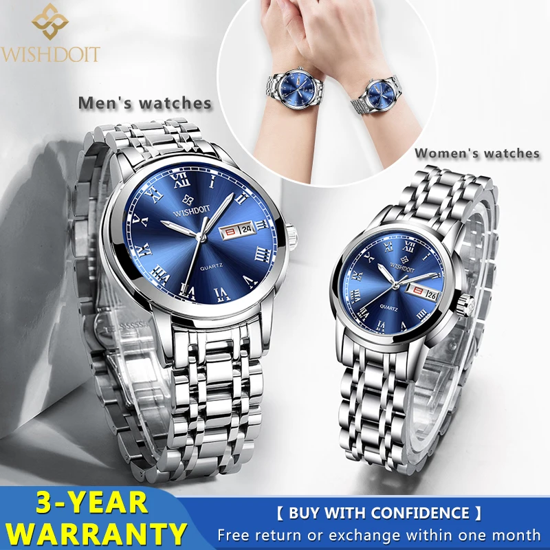 Часы наручные WISHDOIT мужские/женские Кварцевые водонепроницаемые из нержавеющей