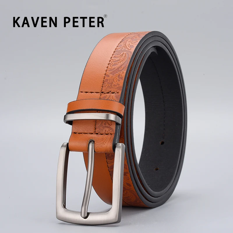 Luxury Designer Emboss Belts for Men Famous Brand Classic Pu Leather Pin Buckle Waist Male Strap  Belt for Jeans High Quality