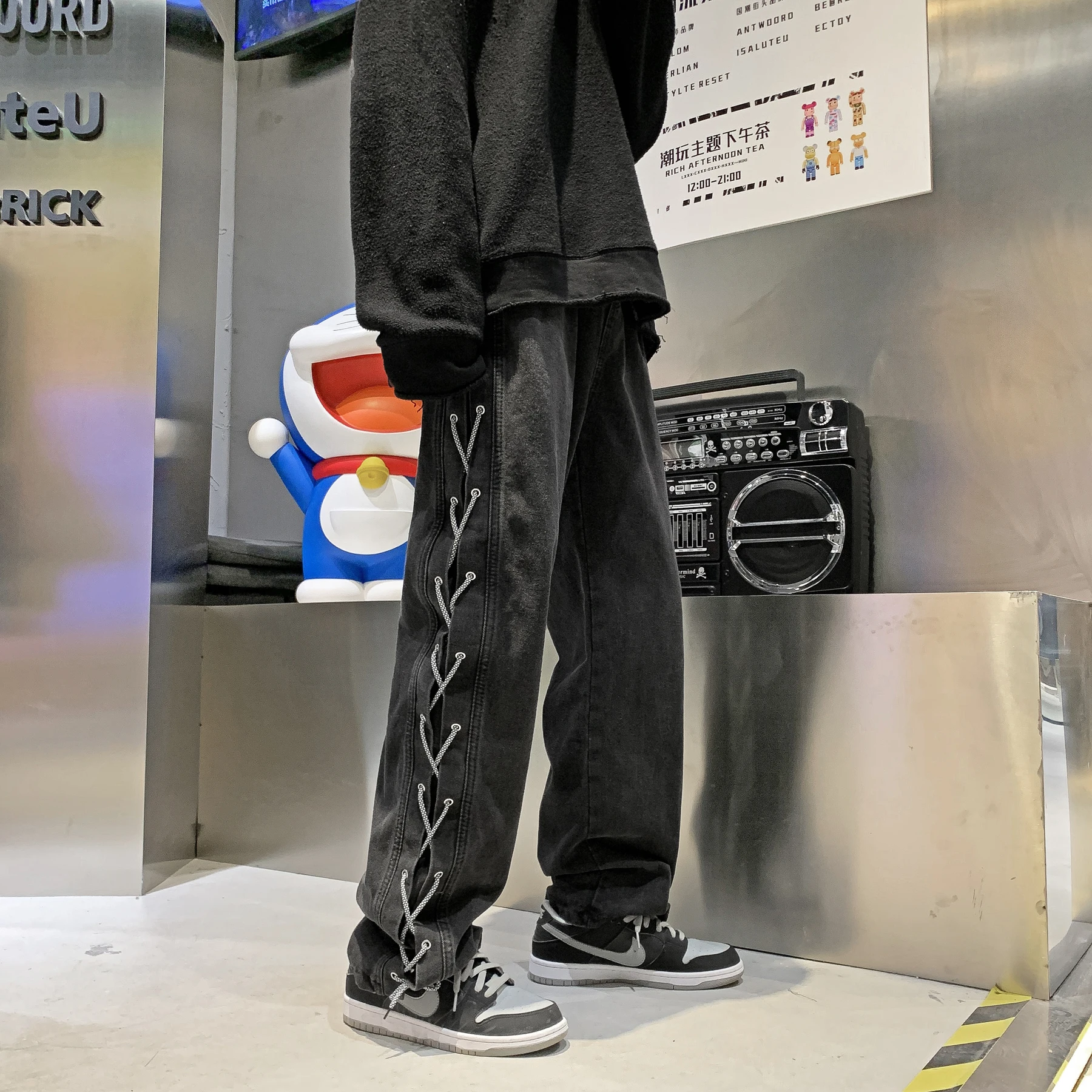 Neutral Simple Solid Long Jeans Men Korean Style Fashion High Street Black Loose Casual Pants Male Daliy All-match Trousers