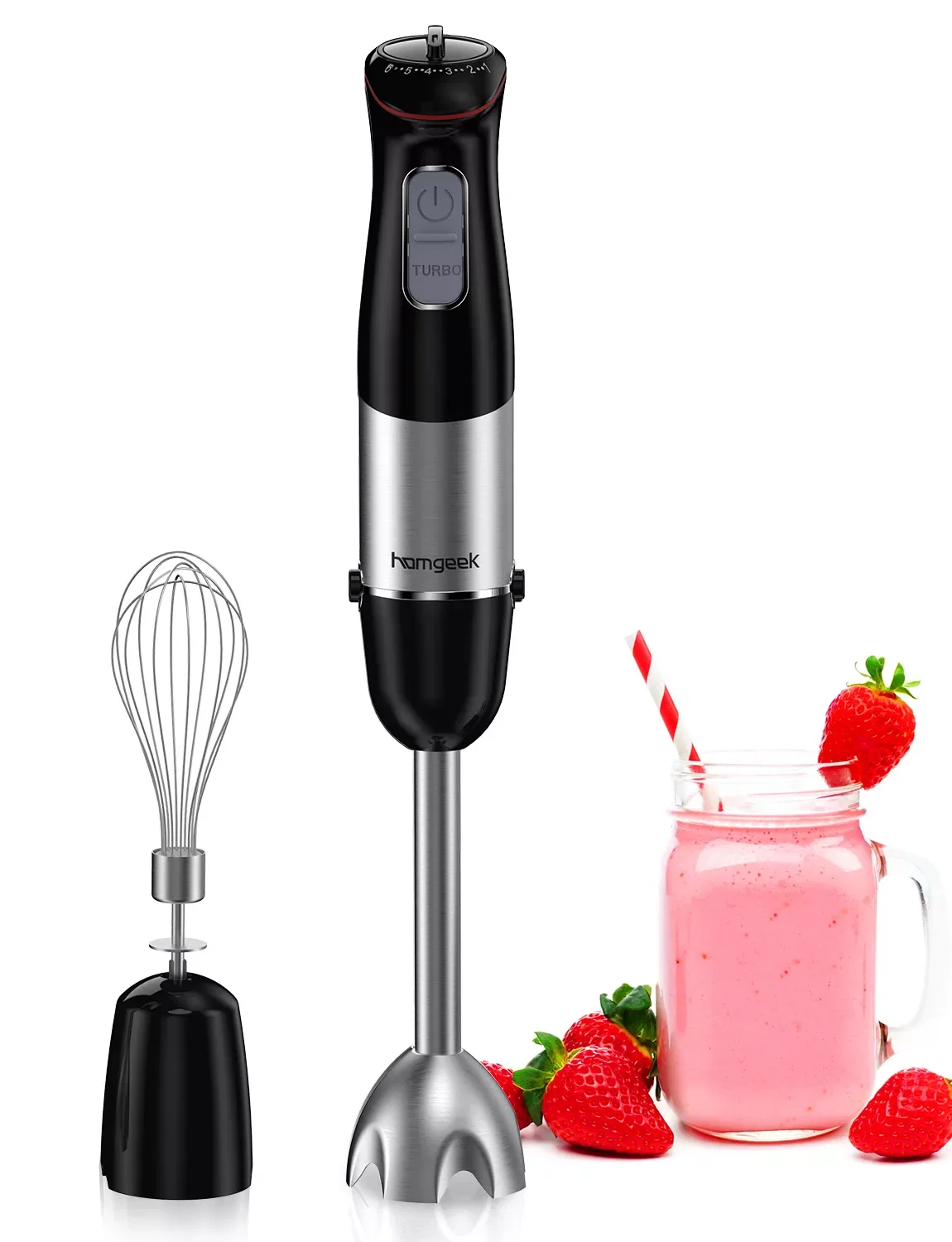 

Homgeek 500W 2-in-1 Hand Blender with Whisk, Stick Blender with 6 Adjustable Speeds and Turbo Function,White