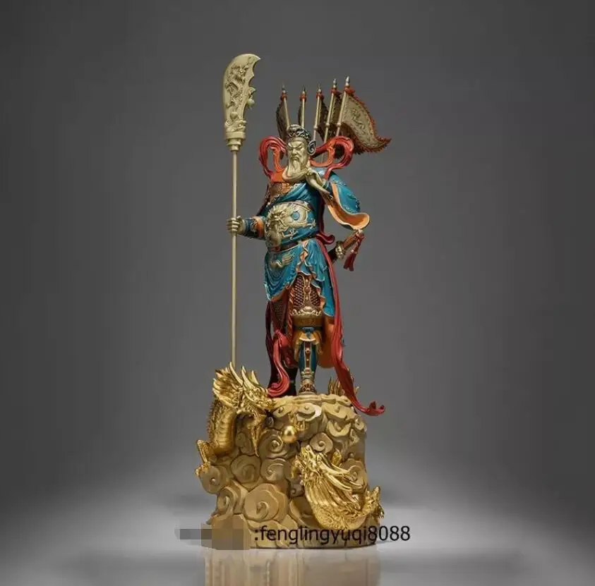Медная ручная роспись пигментная статуя дракона Guan Gong Yu Hold Sword Warrior Statue
