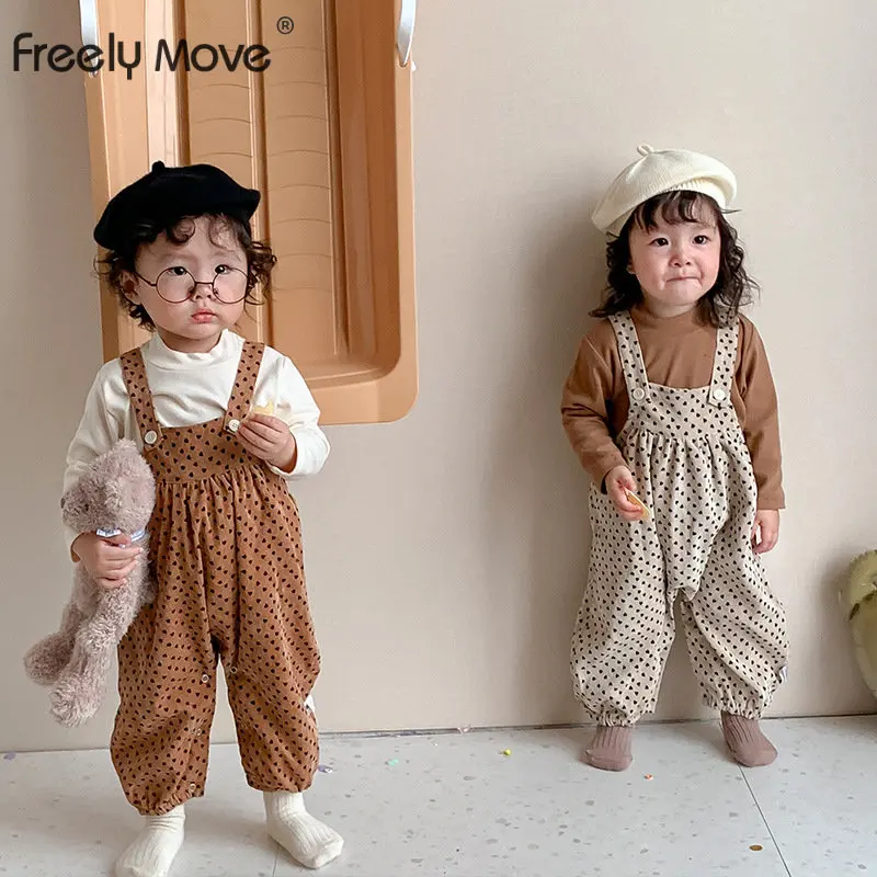 

Freely Move Newborn Baby Boys Clothes Set Infant Long Sleeve Cotton Solid Tops Dot Overalls Autumn Outfits Toddler Clothing