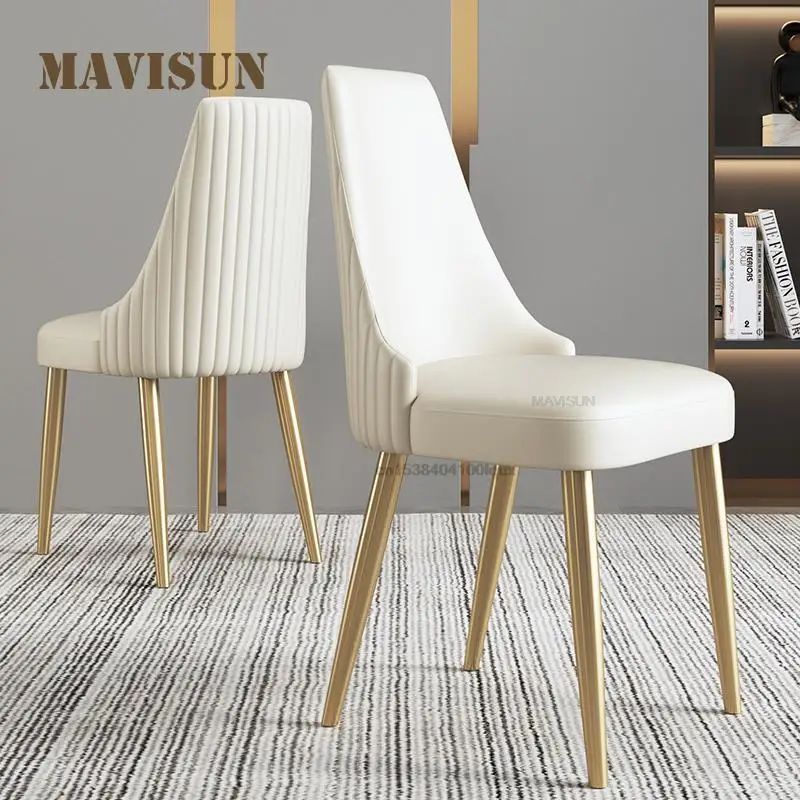 

Light Luxury Dining Chair Study Room Nail Makeup Stool Italian Designed Creative Restaurant Leather Chair Stainless Steel Legs