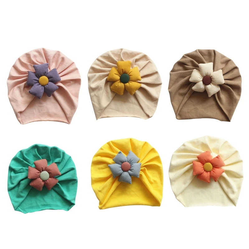 

Toddler Hat Cute Flower Knot Beanie Cap Headwrap Newborn Soft Solid Color Bonnet Infants Headwear for 3-18 Months Baby