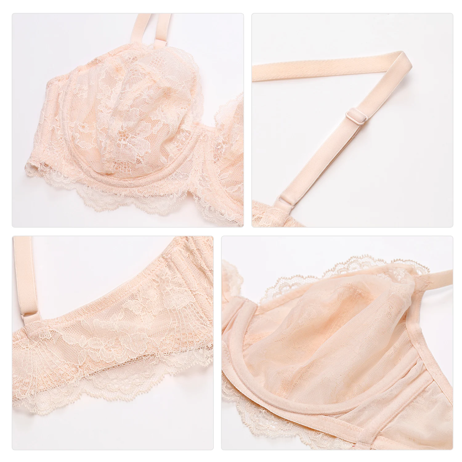 DOBREVA Women's Floral Lace Bra See Through Plunge Sheer Bras Transparent Underwire Unlined Sexy Plus Size Minimizer