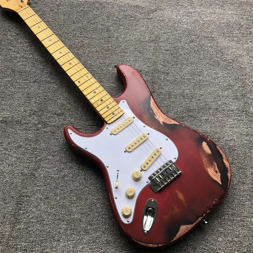 

Электрическая гитара с левой ручкой, ретро звукосниматель. Красный чехол с изображением заката, реальные фотографии. Оптом и в розницу. Бесп...